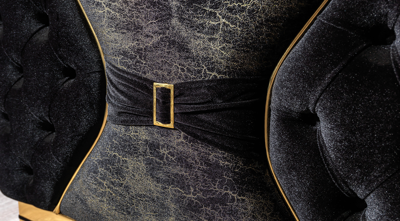 Royal Siyah Krem Luxury Gold Metal Ayaklı Koltuk Takımı